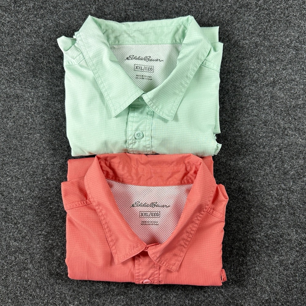 Eddie Bauer Men's Woven Tech Vented Short Sleeve Fishing Shirts XXL [Lot of 2]